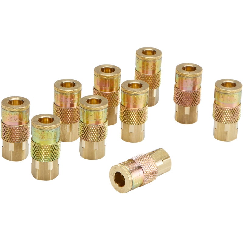 Milton (785) 1/4" FNPT Female T-Style Air Compressor Quick Connect Fitting Coupler (10 pieces) , Blue - Image 1