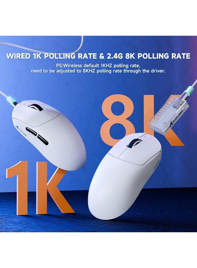 هجوم القرش ماوس ألعاب لاسلكي ATTACK SHARK X8PRO خفيف الوزن 55 جرام، أبيض، ثلاثي الأوضاع - Image 4