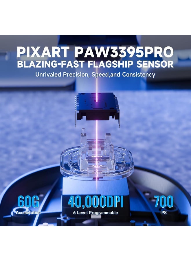 هجوم القرش ماوس ألعاب لاسلكي ATTACK SHARK X8PRO خفيف الوزن 55 جرام، أبيض، ثلاثي الأوضاع - Image 3