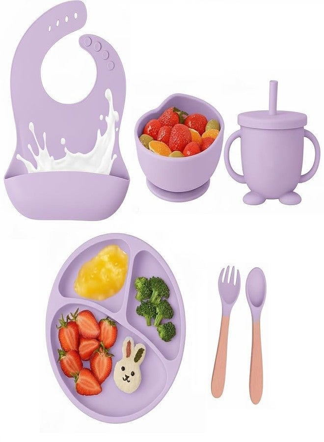 BLAPOXE 6PCS Silicone Baby Feeding Set with Suction Plate, Bowl, Bib, Spoon, Fork & Training Cup – BPA Free, Non-Toxic, Microwave & Dishwasher Safe Toddler Feeding Supplies for Babies 6+ Months - Image 1
