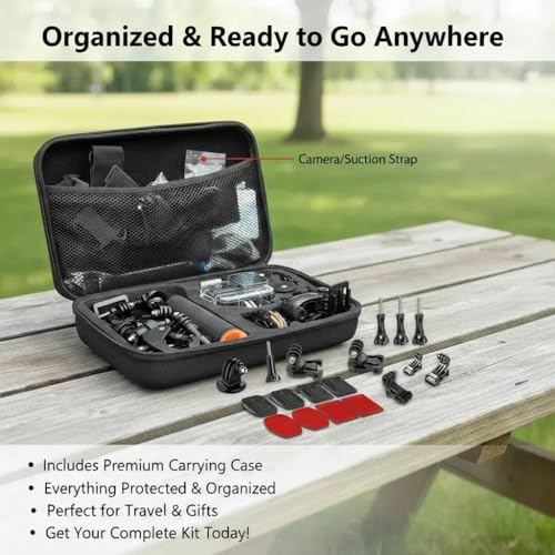 BMUUPY Accessories Kit for DJI OSMO Action 6, 70m Waterproof Housing Case, Tempered Glass Screen Protector, Floaty Bobber Grip, Large Carrying Case, Mounts Chest/Head/Handlebar - Image 3