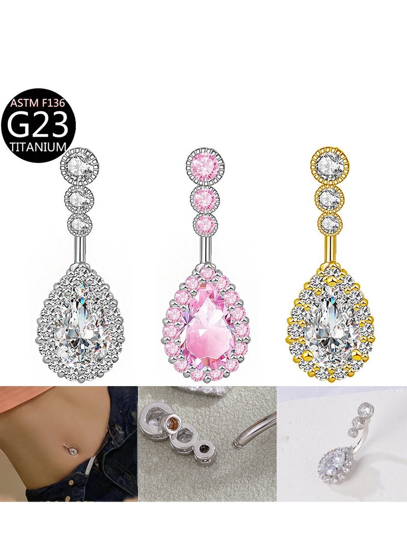 Innoshine Hypoallergenic G23 Titanium Teardrop Belly Ring – Sparkling Zirconia Navel Piercing Jewelry for Sensitive Skin Fashion Silver Belly Piercing Button Ring for Women - Image 2