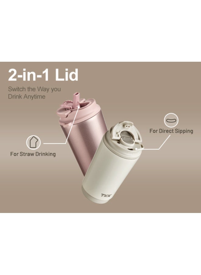 TKK 400ml Stainless Steel Coffee Thermos 316 Keep Temperature for 6 to 12 hours with dual drinking method| Pink - Image 2