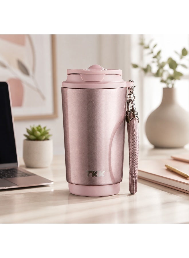 TKK 400ml Stainless Steel Coffee Thermos 316 Keep Temperature for 6 to 12 hours with dual drinking method| Pink - Image 1