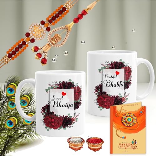 Gift Arcadia Rakhi Lumba for Brother and Bhabhi Set Combo Coffee Mugs 330ml | Gift for Bhabhi, Cup, Ceramic Mug (Combo-2) - Image 3