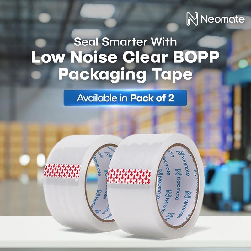 Neomate Low Noise Clear BOPP Packaging Tape | 48mm x 50m, Pack of 2 | Heavy-Duty Transparent Tape for Packaging, Decorating, DIY Projects - Image 2