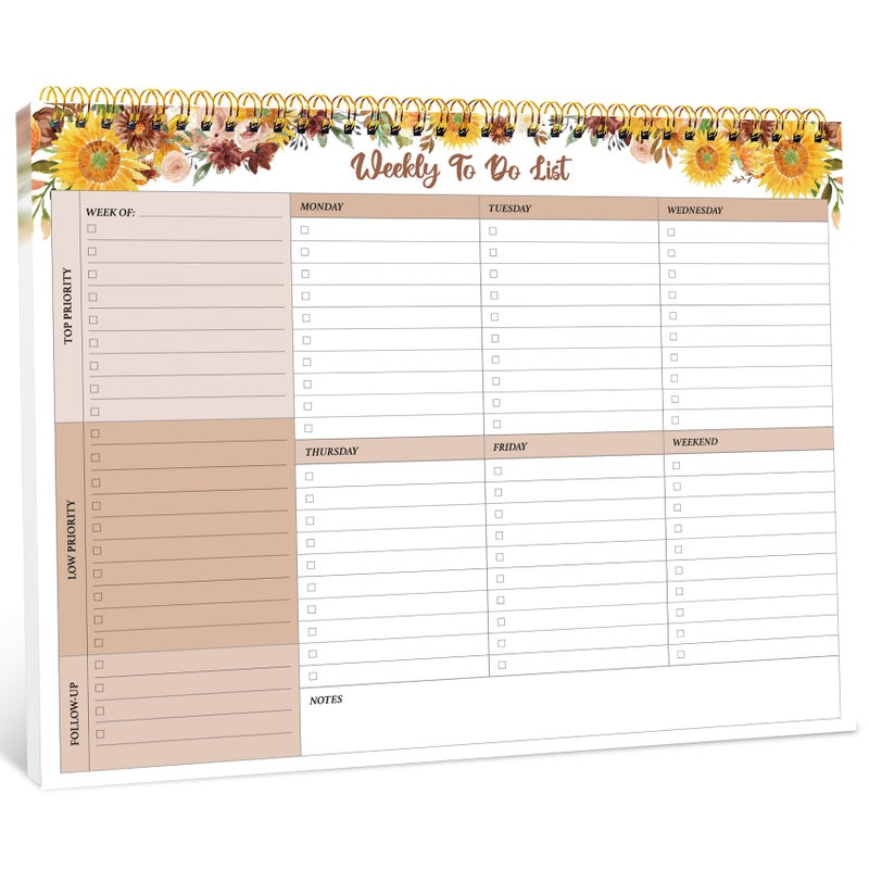 Taja Weekly To Do List Notepad With 52 Undated Sheets(8.5""?11"")- Weekly Desk Planner For Women & Man  Work And Home - Golden Sunflower - Image 1
