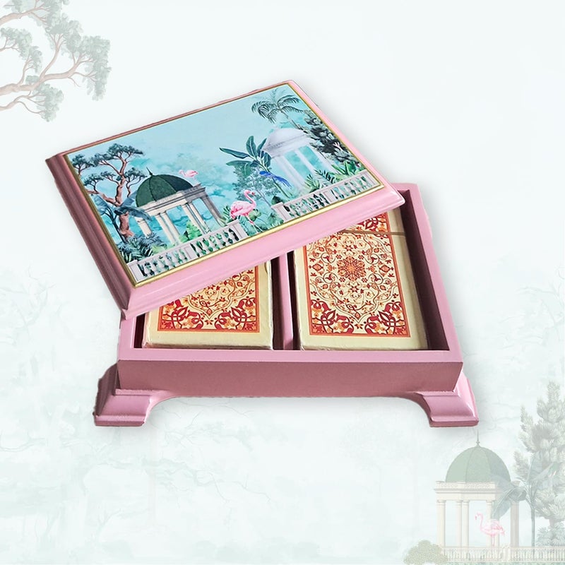CRAFTSLANE Wooden Playing Cards Box Case Tash Holder with 2 Deck Card Organizer Box Gift Box (17.8 x 16 x 11.7 cm) (Flamingo Whispers Playing Card Boxes) - Image 3