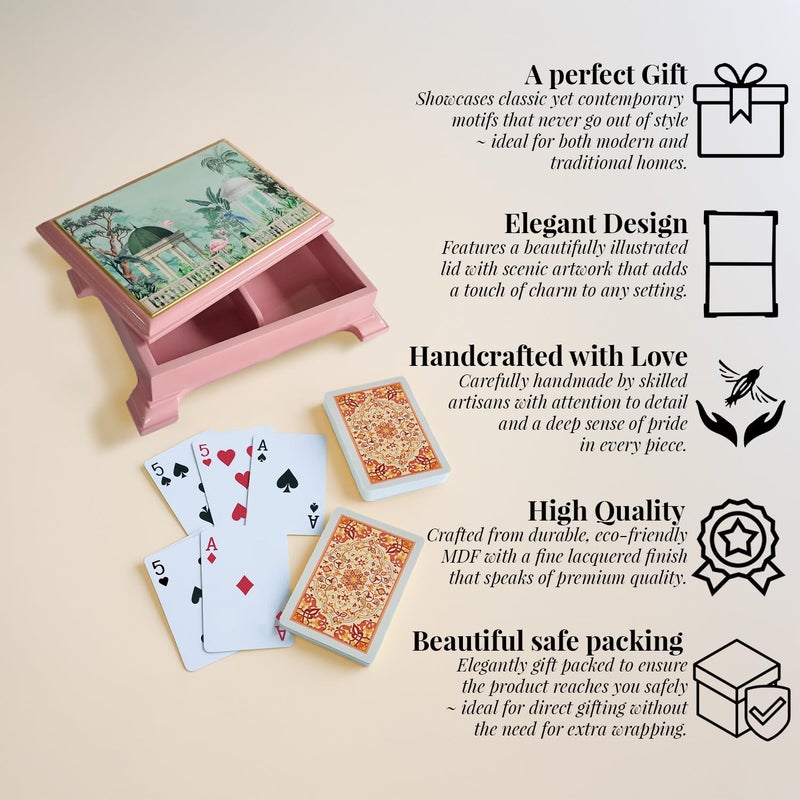 CRAFTSLANE Wooden Playing Cards Box Case Tash Holder with 2 Deck Card Organizer Box Gift Box (17.8 x 16 x 11.7 cm) (Flamingo Whispers Playing Card Boxes) - Image 4