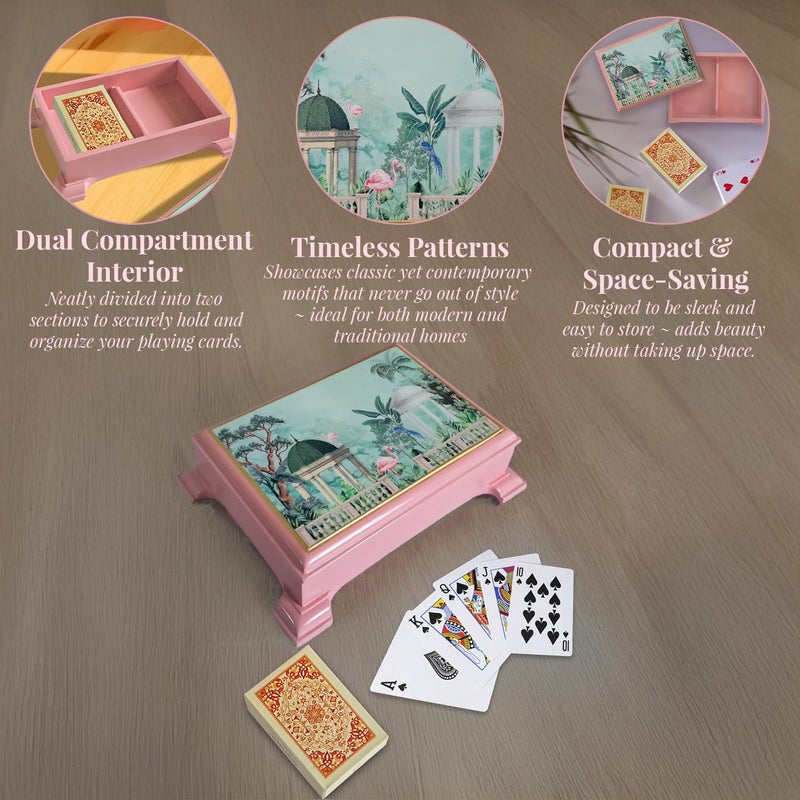 CRAFTSLANE Wooden Playing Cards Box Case Tash Holder with 2 Deck Card Organizer Box Gift Box (17.8 x 16 x 11.7 cm) (Flamingo Whispers Playing Card Boxes) - Image 5