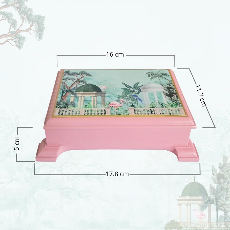 CRAFTSLANE Wooden Playing Cards Box Case Tash Holder with 2 Deck Card Organizer Box Gift Box (17.8 x 16 x 11.7 cm) (Flamingo Whispers Playing Card Boxes) - Image 2