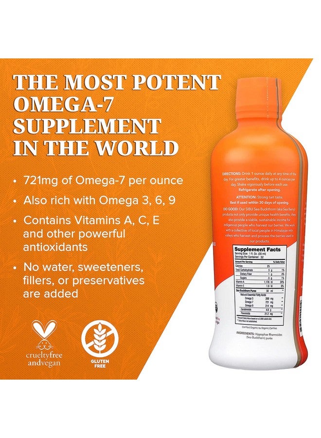 SIBU Omega 7 Pure 100% Pure Sea Buckthorn Juice (32 Oz) Usda Organic Boosts Immune System Supports Cardiovascular Health Amazing For Skin Hair And Nails - Image 3