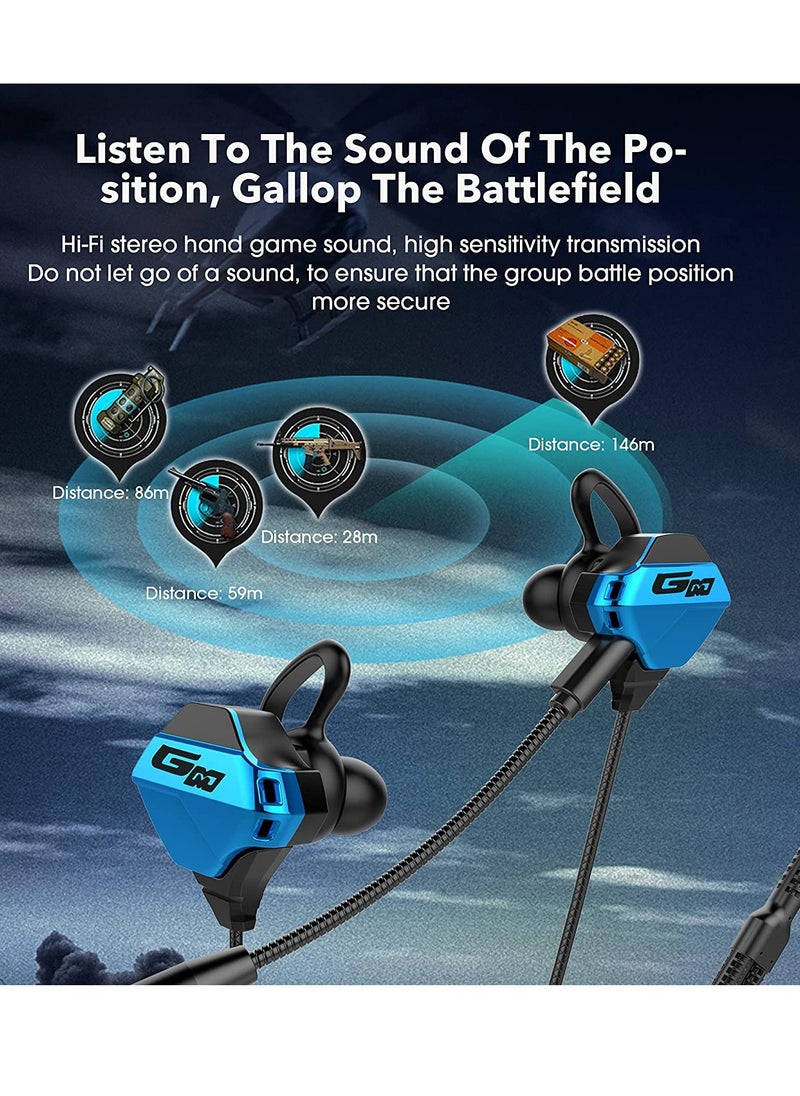 SYOSI - Gaming Earbuds with Microphone, Stereo Wired Headphones for Computer Gamer in-Ear Headphones with Detachable Mic for PS 5 Video Game E-Sport Earphone with 3.5mm Jack (Blue) - Image 1