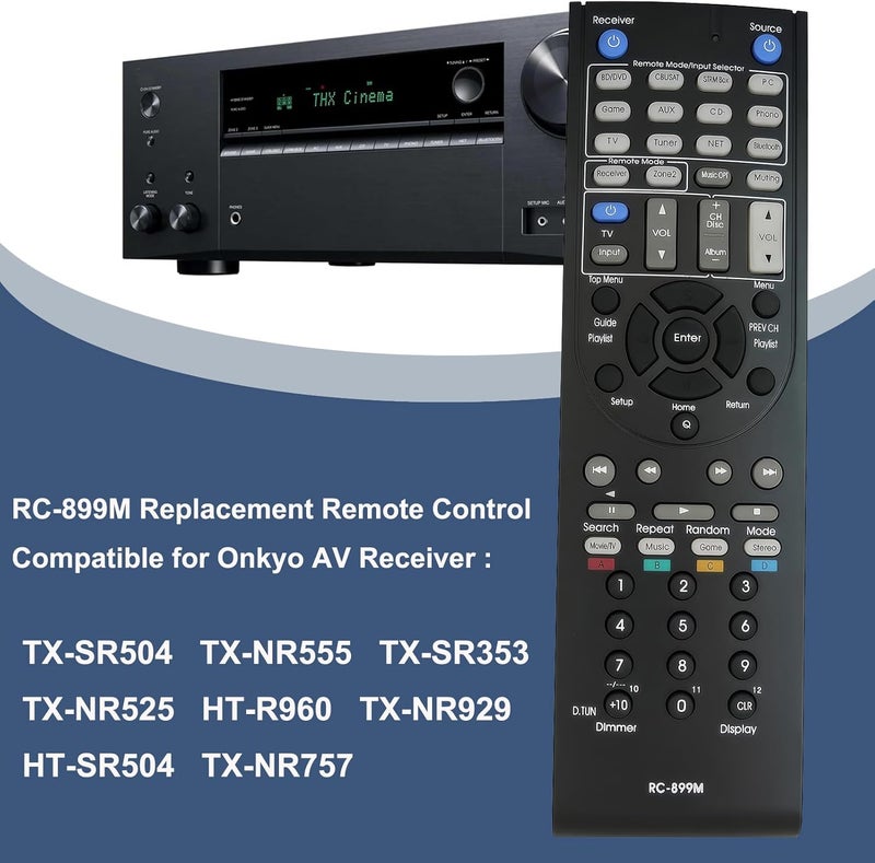 RC-899M Replacement Remote Control for Onkyo TX-SR504 TX-NR555 TX-SR353 TX-NR525 HT-R960 TX-NR929 HT-SR504 TX-NR757 A/V AV Receiver - Image 1