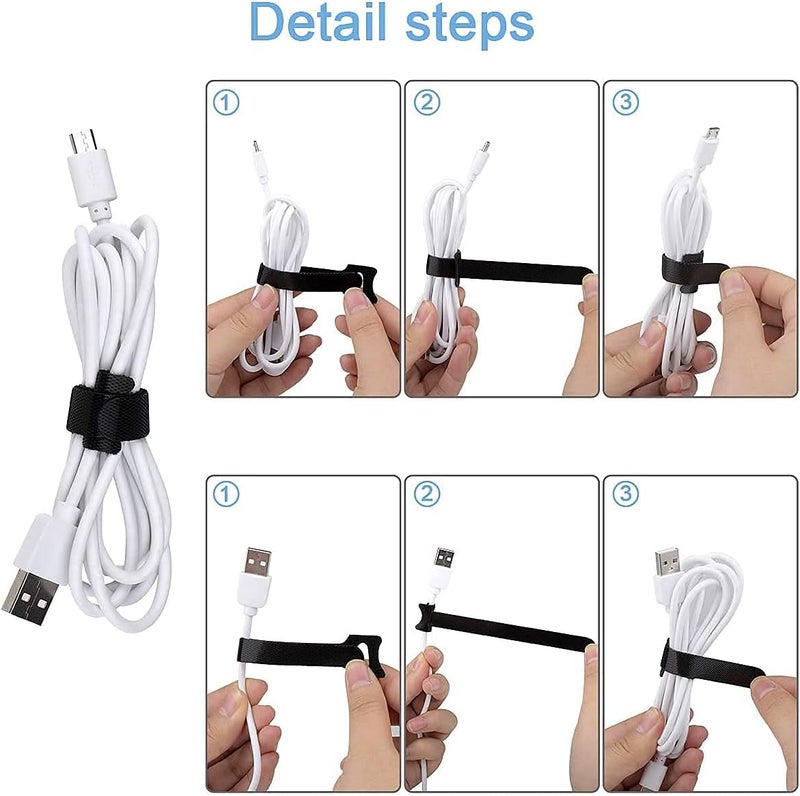 Storite 50 Pack Reusable Cable Ties – 6 Inch Double-Sided Hook & Loop Cable Organizer Straps for PC, TV, Home Theater, Desk, Wires, Cords & Cables Management (Black) - Image 5