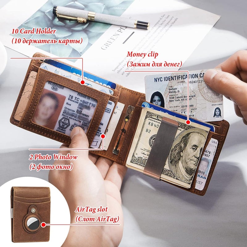 Luckam Leather Wallet, Mens Slim Wallet with Money Clip, Slim Mens Wallet with RFID Blocking, Front Pocket Wallet, Minimalist Wallet (Brown) - Image 4