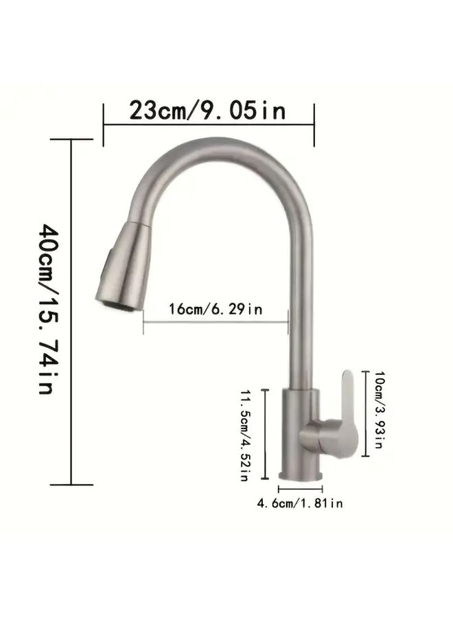 Modern Stainless Steel Pull Out Kitchen Faucet In Silver Hot And Cold Mixer Set With Rotating Splash Resistant Design Smooth Chrome Finish - Image 3