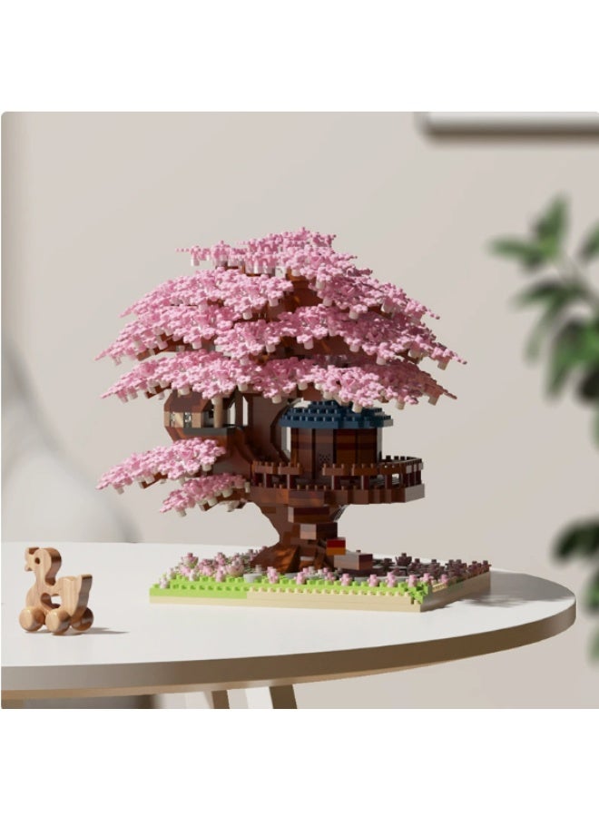 2151pcs ساكورا شجرة البيت ارتفاع تجميع كتل البناء
