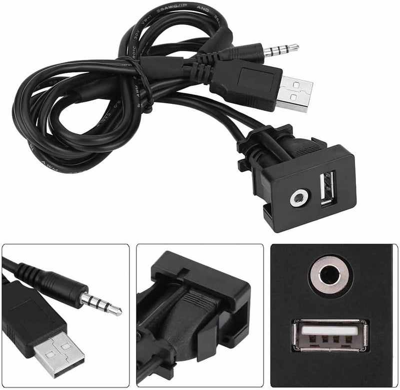 راحة كابل USB للسيارة يُثبّت داخل لوحة القيادة، كابل تمديد USB يُثبّت داخل لوحة القيادة، مناسب للسيارات والقوارب والدراجات النارية، مزود بتقنية داخلية للسيارة، منفذ USB ومنفذ AUX - Image 2
