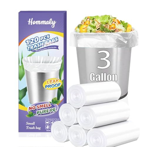 HOMMALY 3 Gallon 120pcs (Fit 3-3.2 Gal) Small Clear Trash BagsPlastic Strong Clear Garbage Bags,Bathroom Trash Can Bin Liners,Waste Basket Liner,Fit 10-13 Liter, 3 Gallon,3.2Gallon - Image 1