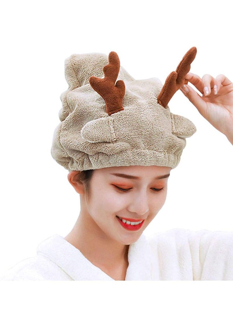 KASTWAVE Drying Hair Towel, Microfiber Hair Towel Wrap Fast Drying Hair Turban Shower Cap Soft Absorbent Cartoon Dry Hair Hat for Women Wet Longer and Thicker Hair Brown - Image 1