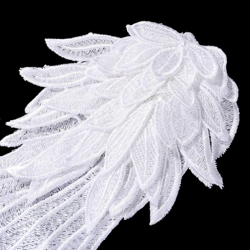 ONWON 1 Pair 3D Angel Wings Embroidered Neckline Lace Trim Applique Sewing On Patches White Large - Image 3