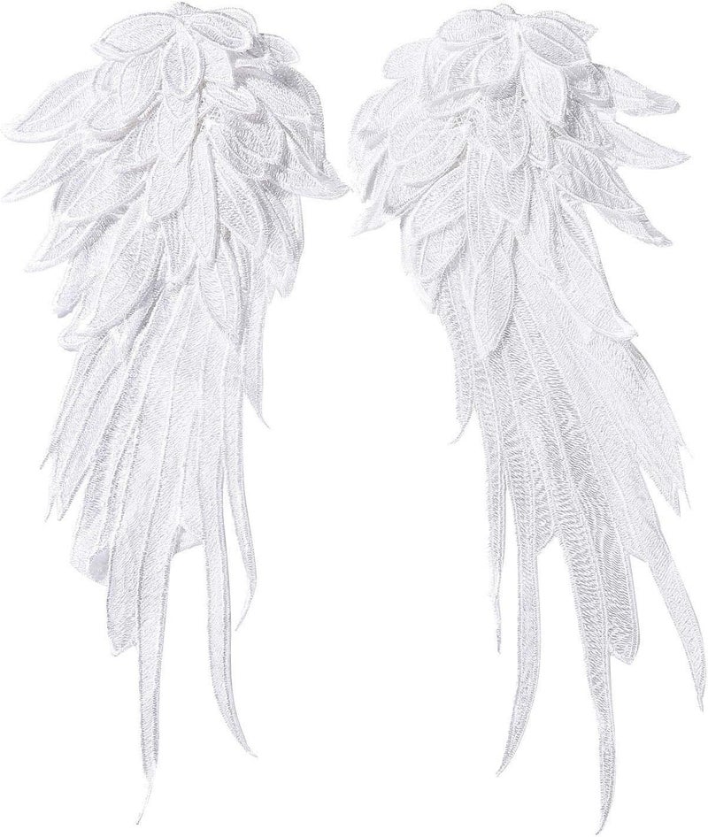 ONWON 1 Pair 3D Angel Wings Embroidered Neckline Lace Trim Applique Sewing On Patches White Large - Image 1