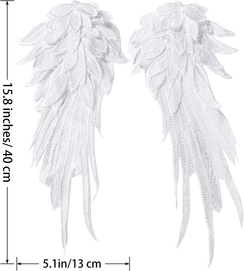 ONWON 1 Pair 3D Angel Wings Embroidered Neckline Lace Trim Applique Sewing On Patches White Large - Image 2