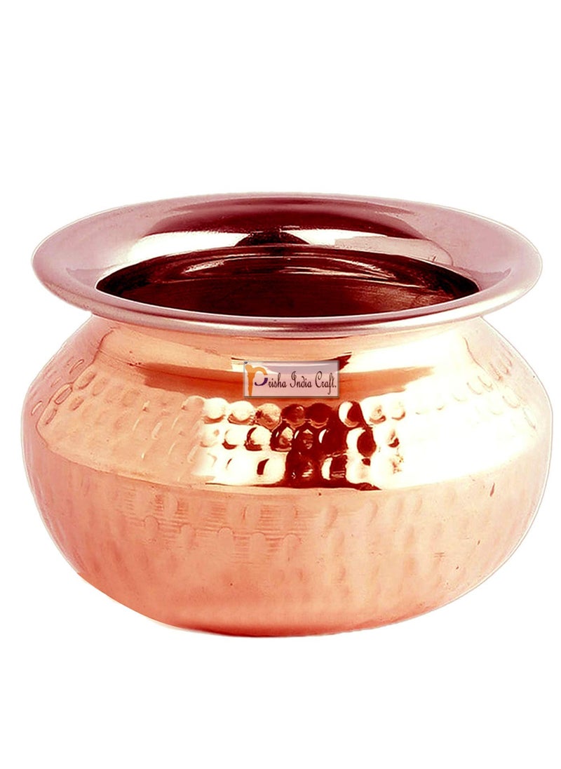 Prisha India Craft Prisha India Craft Steel Copper Punjabi Serving biryani Handi with 5 Serving Spoon Set 850 ML Set of 5  - Image 3