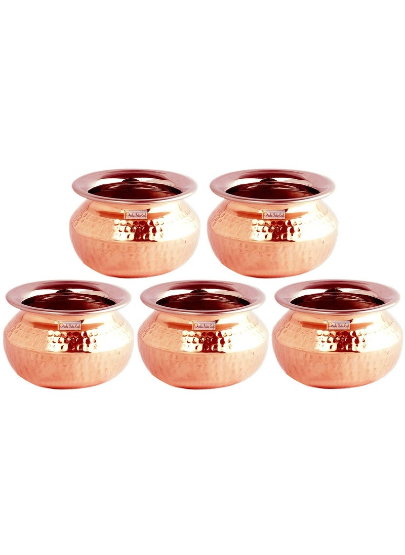 Prisha India Craft Prisha India Craft Steel Copper Punjabi Serving biryani Handi with 5 Serving Spoon Set 850 ML Set of 5  - Image 2