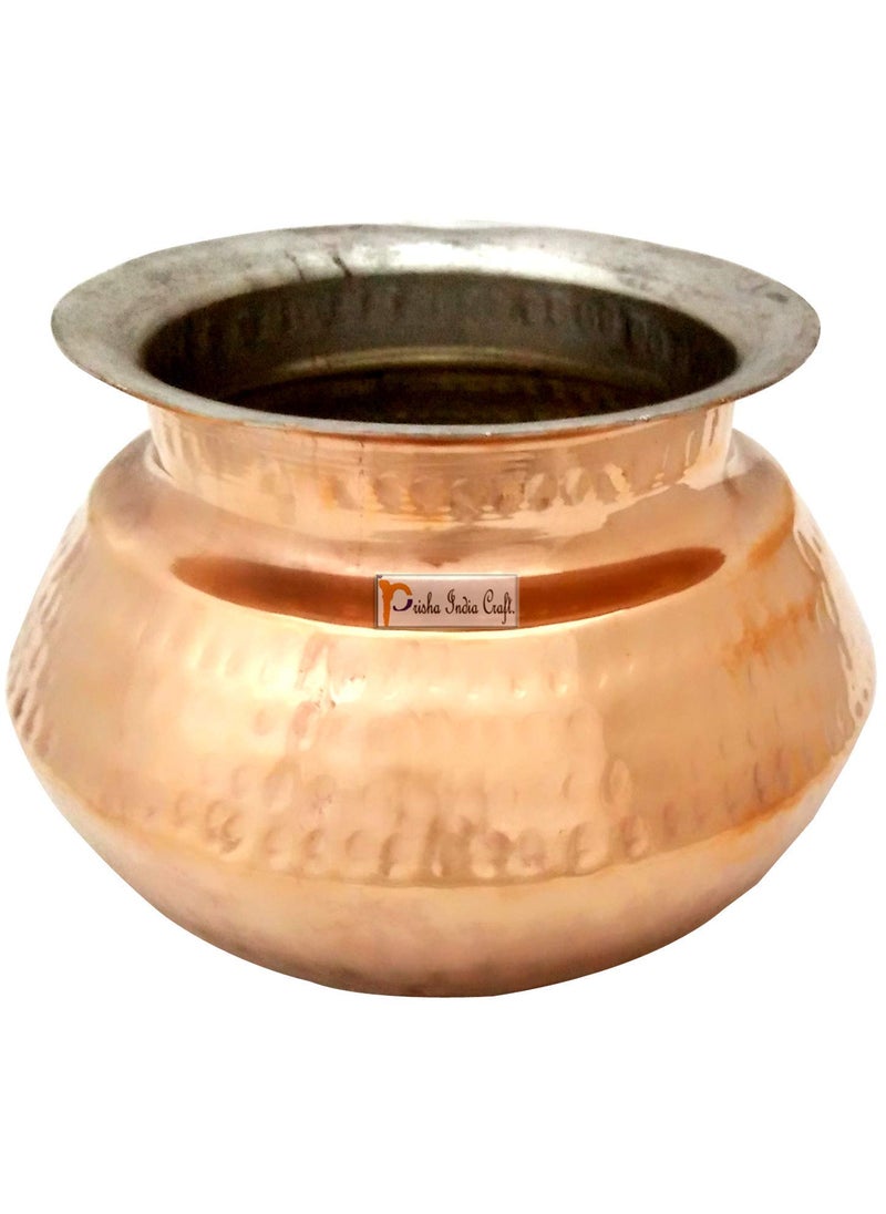 Prisha India Craft Prisha India Craft Steel Copper Punjabi Serving biryani Handi with 5 Serving Spoon Set 850 ML Set of 5  - Image 4