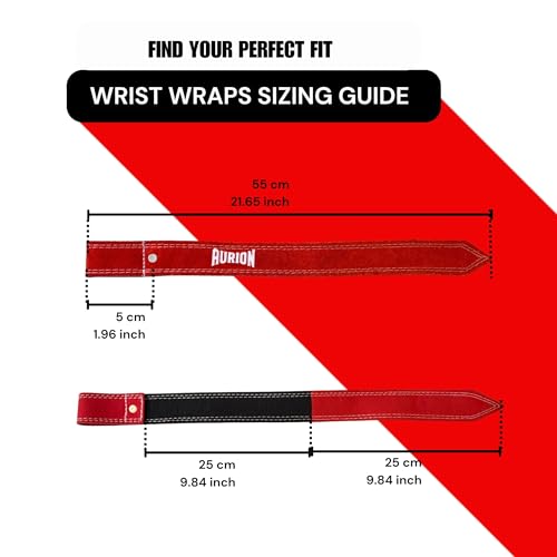 Aurion by 10Club Premium Genuine Leather Wrist Strap for Gym - 1.5" Band, 19" Length, Lifting Straps, Wrist Support for Gym Workout, Suitable for Men and Women - Red - Image 3