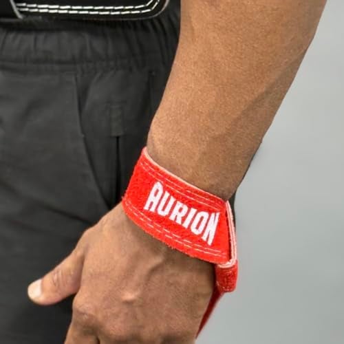Aurion by 10Club Premium Genuine Leather Wrist Strap for Gym - 1.5" Band, 19" Length, Lifting Straps, Wrist Support for Gym Workout, Suitable for Men and Women - Red - Image 5