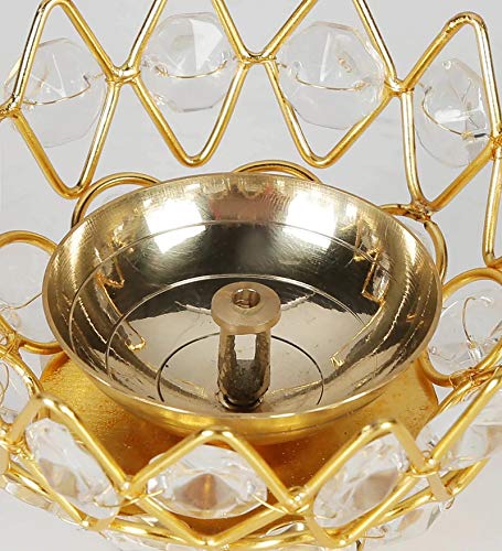 Puja N Pujari Puja N Pujari Lotus Shape Crystal Akhand Diya Jyothi Oil Deepam Brass for Puja Home Decor Small  - Image 3