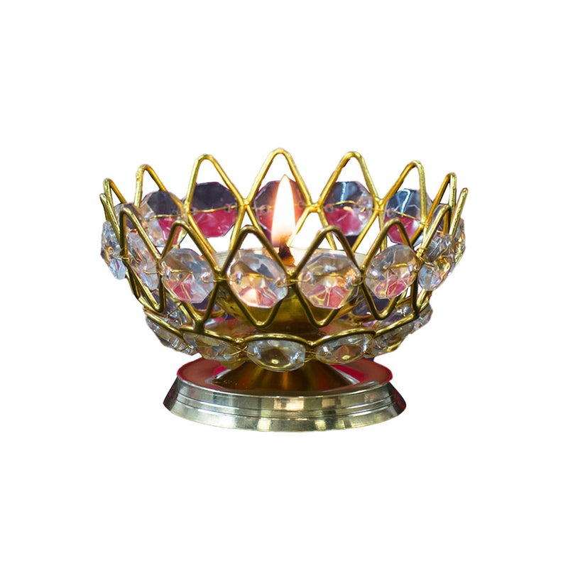 Puja N Pujari Puja N Pujari Lotus Shape Crystal Akhand Diya Jyothi Oil Deepam Brass for Puja Home Decor Small  - Image 5