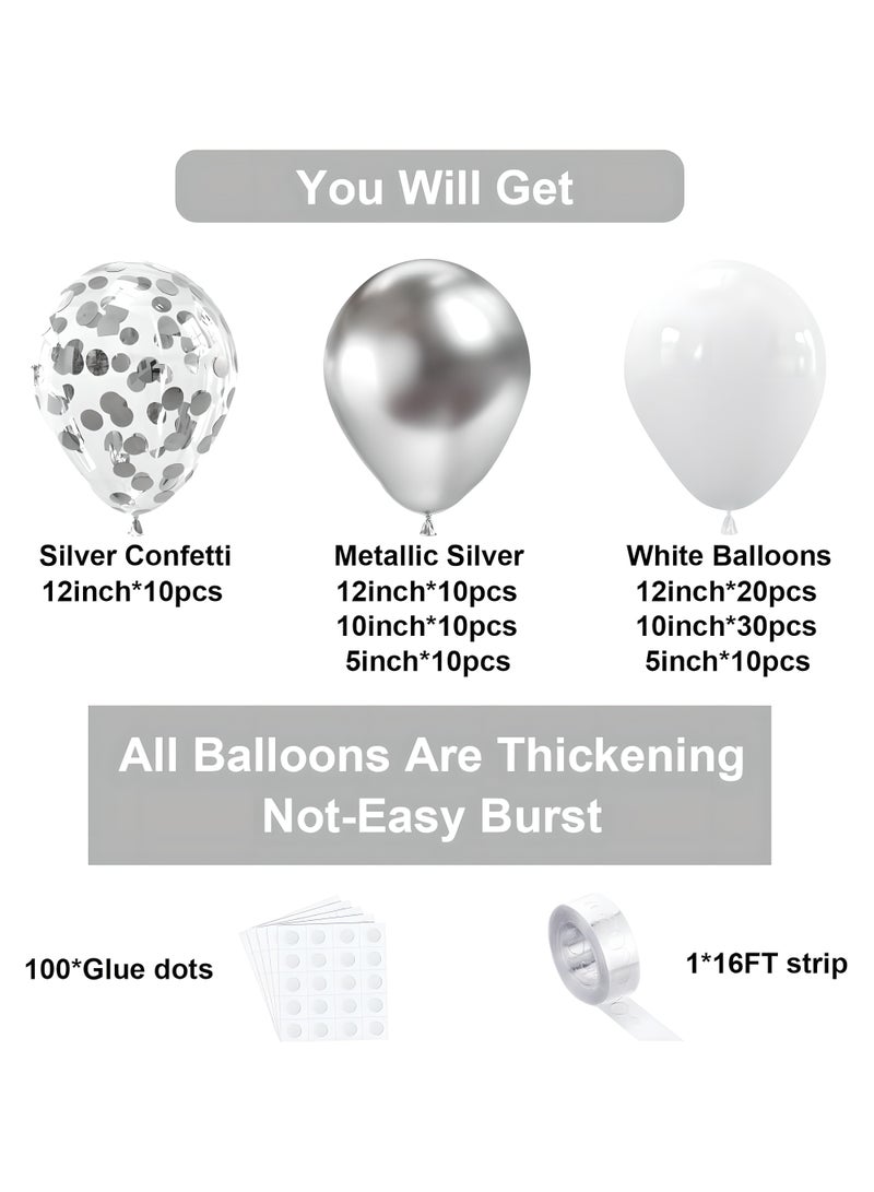 LIXADA 100pcs Elegant White & Silver Confetti Balloons - Mixed Metallic Latex Party Decorations for Weddings, Birthdays, Graduations & More, Party Balloons | Glittery Balloons | Metallic Finish - Image 2