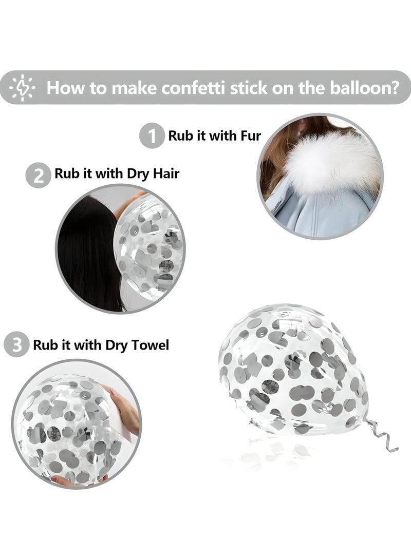 LIXADA 100pcs Elegant White & Silver Confetti Balloons - Mixed Metallic Latex Party Decorations for Weddings, Birthdays, Graduations & More, Party Balloons | Glittery Balloons | Metallic Finish - Image 3