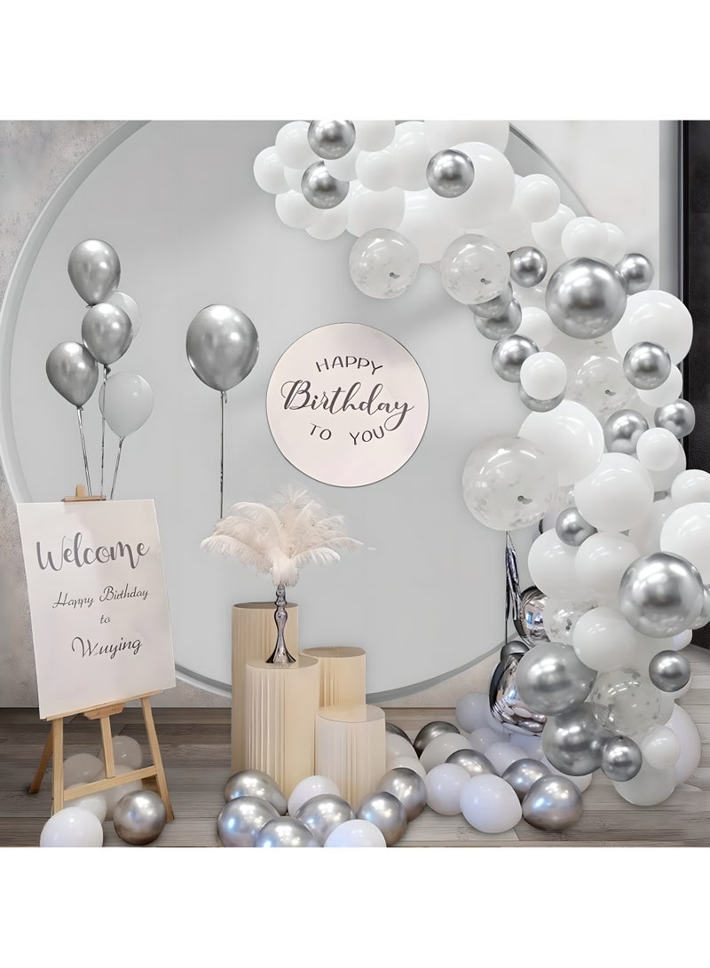 LIXADA 100pcs Elegant White & Silver Confetti Balloons - Mixed Metallic Latex Party Decorations for Weddings, Birthdays, Graduations & More, Party Balloons | Glittery Balloons | Metallic Finish - Image 5