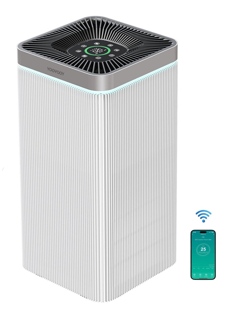 YOOVOOY Smart Air Purifier for Large Rooms Up to 150㎡, 550m³/h CADR, H13 True HEPA Filter 99.97%, PM2.5 Air Quality Display, App Control, ≤15dB Sleep Mode, 5 Speeds, Removes Dust, Smoke & Odor, YAD-430W - Image 1