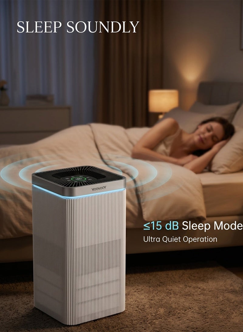 YOOVOOY Smart Air Purifier for Large Rooms Up to 150㎡, 550m³/h CADR, H13 True HEPA Filter 99.97%, PM2.5 Air Quality Display, App Control, ≤15dB Sleep Mode, 5 Speeds, Removes Dust, Smoke & Odor, YAD-430W - Image 4