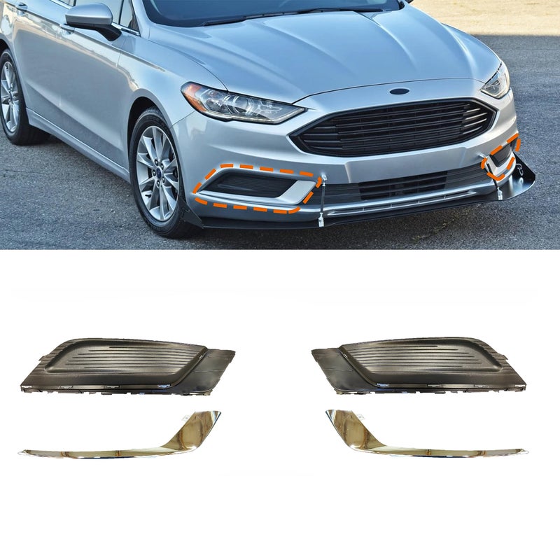 BXZ Front Fog Light Lamp Covers Bumper Inserts Chrome Trim Compatible with 2017 2018 Ford Fusion