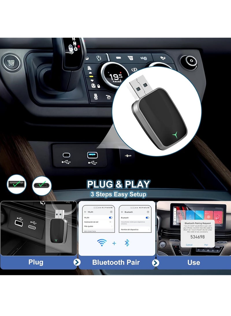 Wireless CarPlay Adapter for iPhone – Plug & Play CarPlay Dongle – Converts Wired CarPlay to Wireless – Fast Auto-Connect, Low Latency, USB-A & USB-C Compatible – English Manual Included  - Image 3