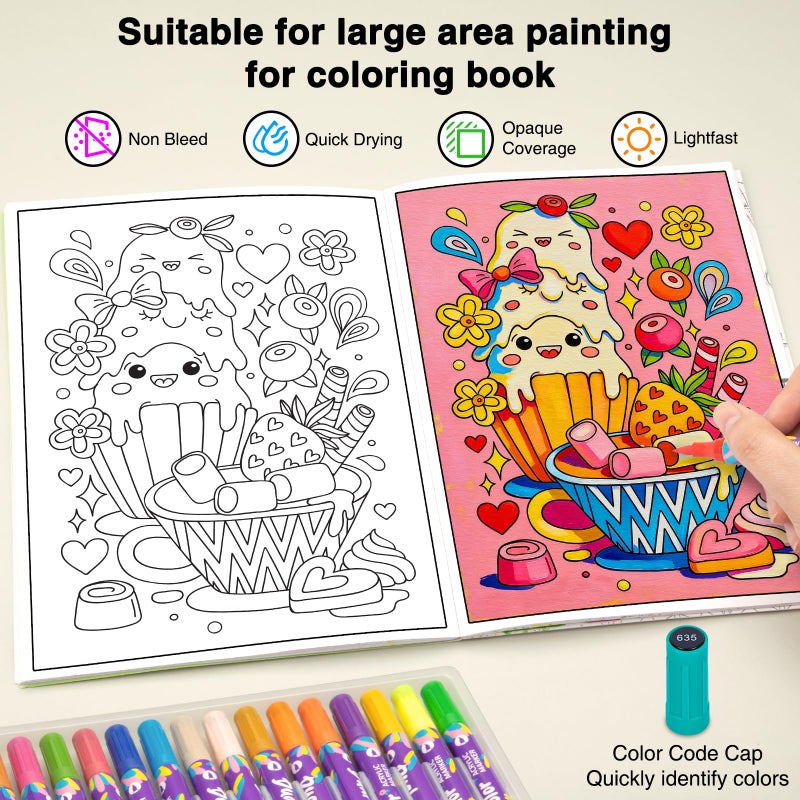JR.WHITE 120 Colors Acrylic Markers for Coloring Books No Bleed: 60 Dual Brush Tip Paint Pens Set, Acrylic Paint Markers for Coloring Book,Easter Egg,Rock,Wood,Ceramic, Scrapbook & Art Supplies Kit - Image 2