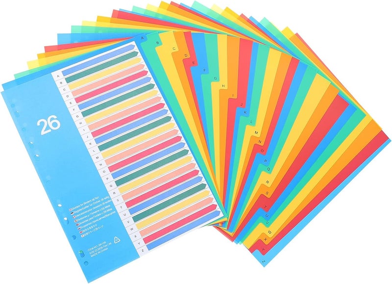 Gadpiparty 38 قطعة من فواصل الفهارس الملونة من نوع Loose-Leaf للملاحظات والمجلدات، علامات بلاستيكية لتنظيم المكتب والمدرسة، مع تصميم ألفبائي وتصنيفي - Image 1