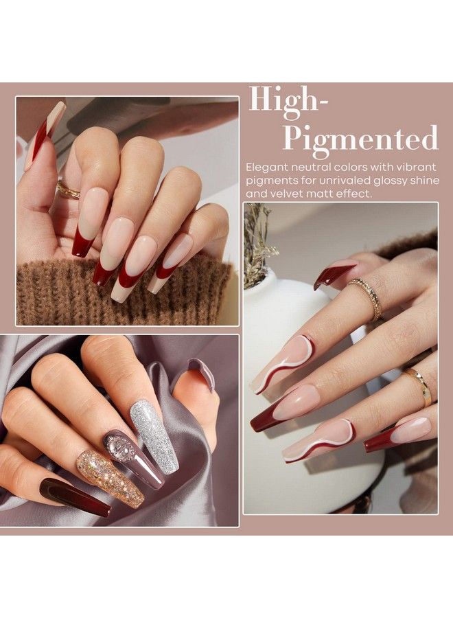 modelones طقم طلاء أظافر جل شبه عاري 6 ألوان شتوي أبيض بني لمعة بورغندي أحمر شمبانيا ذهبي فضي بني طلاء فن الأظافر طقم أساسي للنقع في المنزل هدايا للنساء دي آي واي صالون - Image 3