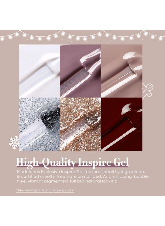 modelones طقم طلاء أظافر جل شبه عاري 6 ألوان شتوي أبيض بني لمعة بورغندي أحمر شمبانيا ذهبي فضي بني طلاء فن الأظافر طقم أساسي للنقع في المنزل هدايا للنساء دي آي واي صالون - Image 5