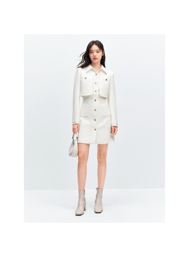 Waxbird Winter Elegant And Graceful Chanel-style Dress Niche Fake Two-piece Long Sleeve Short Dress - Image 2