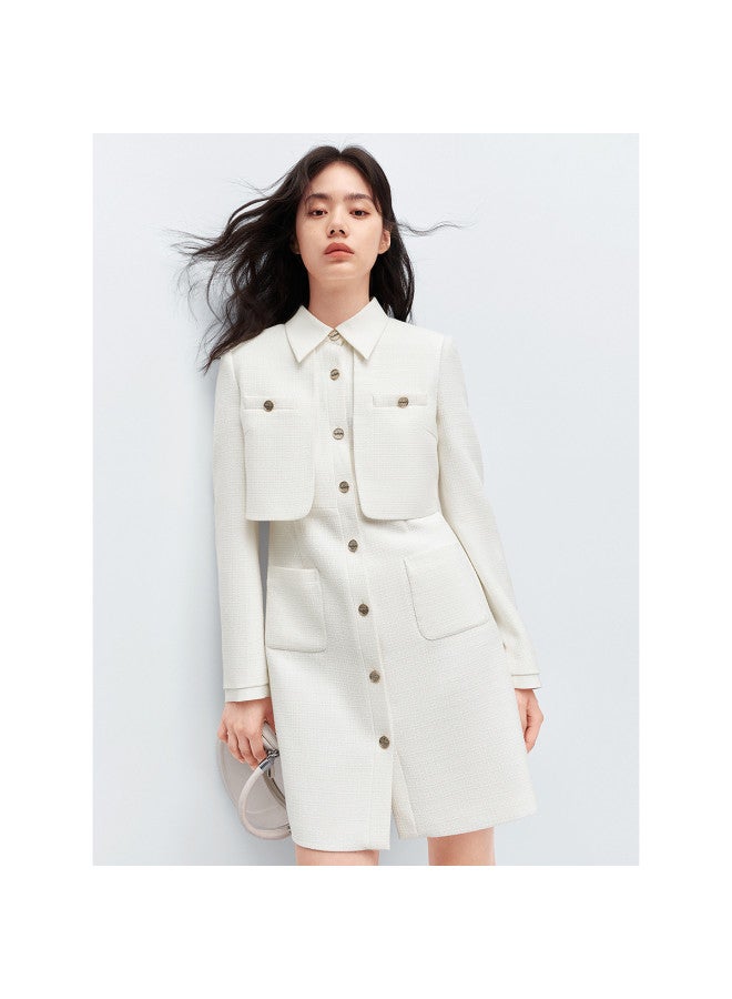 Waxbird Winter Elegant And Graceful Chanel-style Dress Niche Fake Two-piece Long Sleeve Short Dress - Image 3