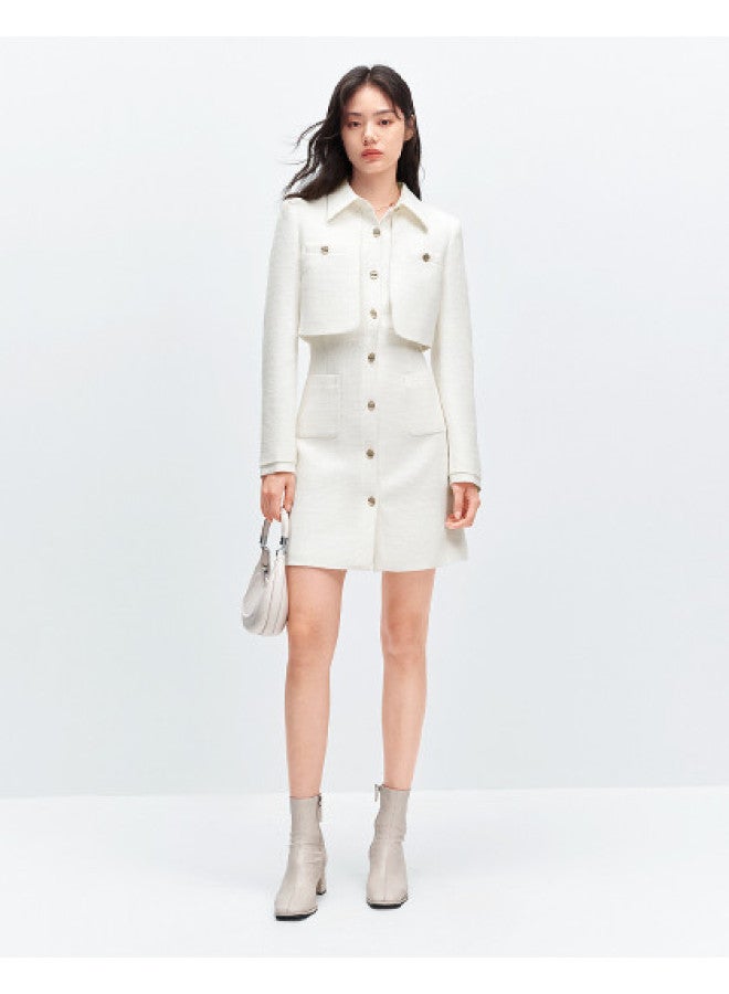 Waxbird Winter Elegant And Graceful Chanel-style Dress Niche Fake Two-piece Long Sleeve Short Dress - Image 1