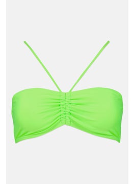 Women Non Padded Solid Tie Bikini Top, Lime Green